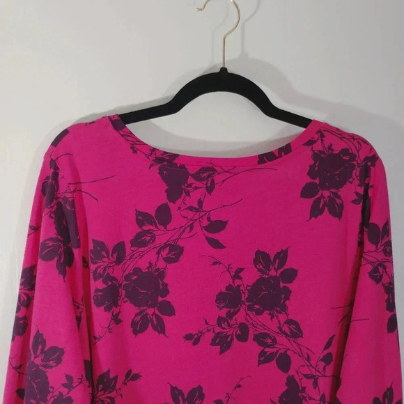 CLEARANCE Roamans L Top Pink Berry Floral Black Rose Print Comfy Plus Size 2X - Picture 8 of 11